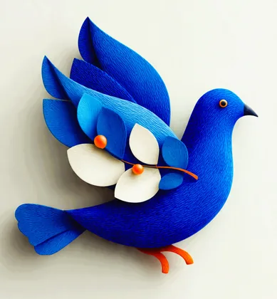 Blauer Vogel und Blüten