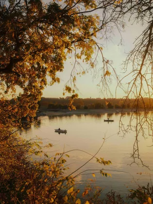 Boote auf goldenem See