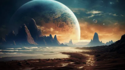Planet über der Küste