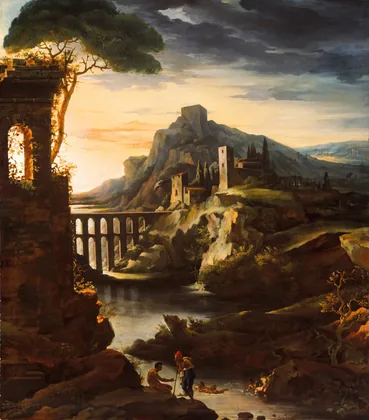 Abend: Landschaft mit Aquädukt