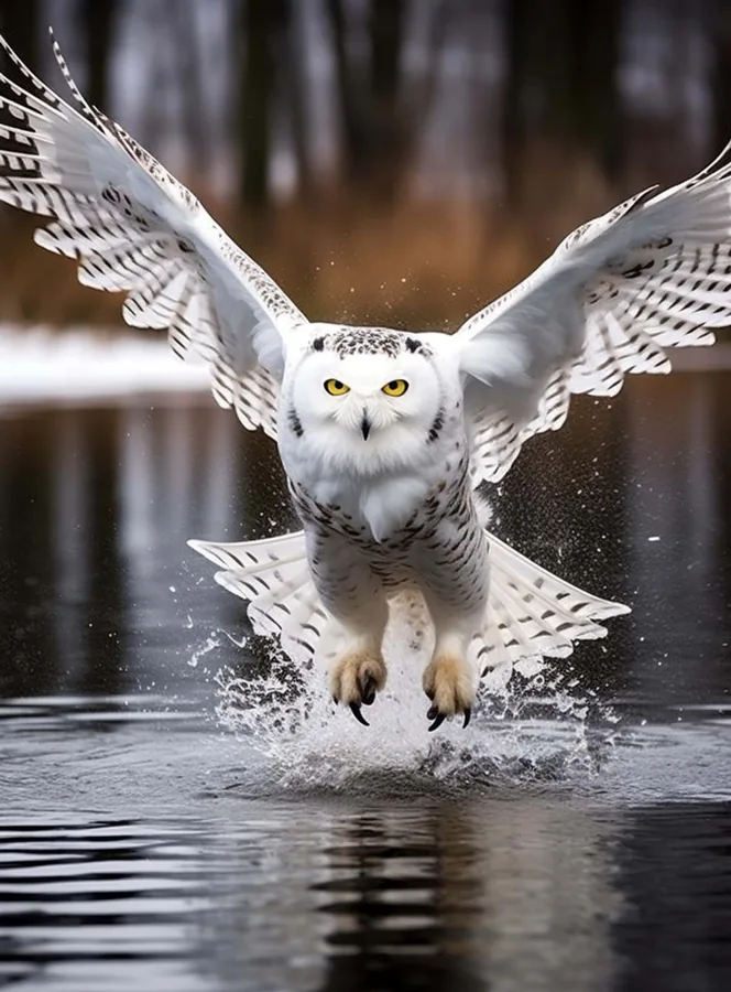Snowy Owl Over Water