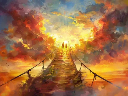 Über die Brücke bei Sonnenuntergang